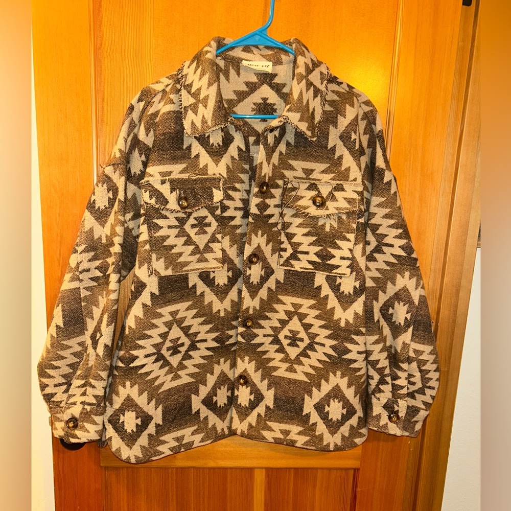 ” Shayanne ” Premium Aztec Fringe Jacket ( Brown )